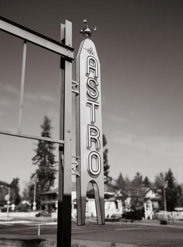 a sign on the side of a gas station at The Astro in Santa Rosa