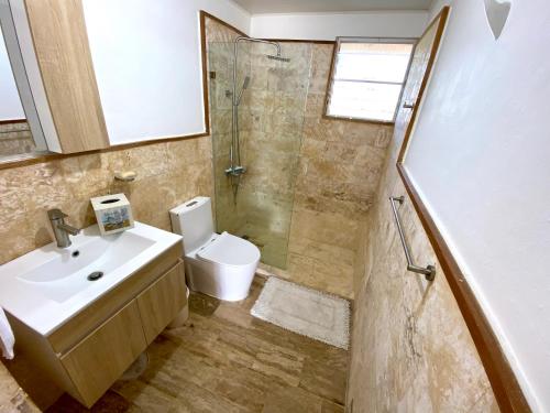 une salle de bain avec un lavabo, une douche et des toilettes dans l'établissement Paradise Arenas De Bávaro RD, à Punta Cana