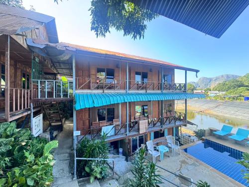 an aerial view of a house with a swimming pool at Phi Phi Treetop in Phi Phi Don