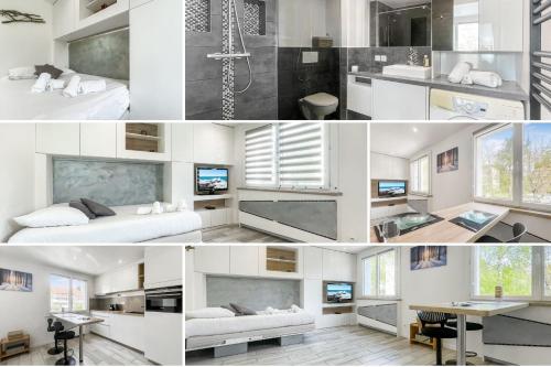 un collage de photos d'une chambre dans l'établissement HOMEY TIDY - NEW / Proche Centre Annecy / Parking gratuit / Logement entièrement équipé, à Annecy