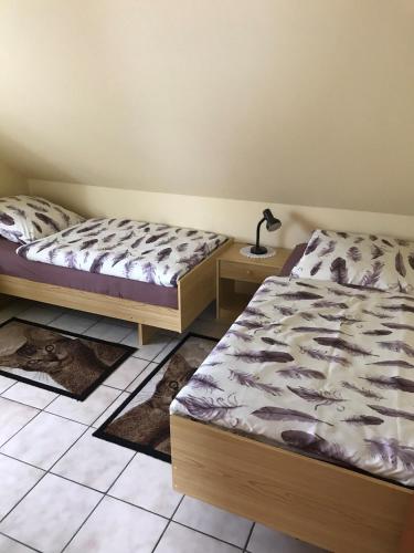 two beds in a room with two rugs at Kleymann RE26 in Sögel