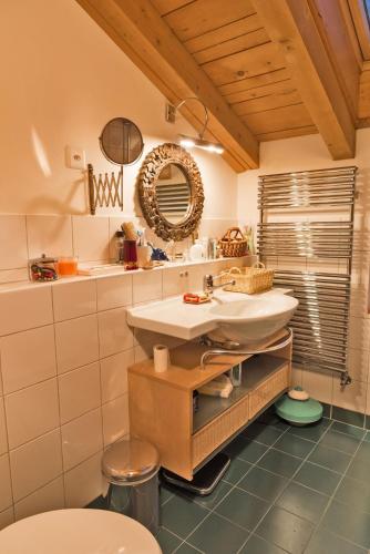 a bathroom with a sink and a mirror at Chalet Gulas - La Punt-Chamues-ch in La Punt-Chamues-ch