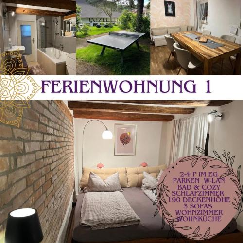 Postel nebo postele na pokoji v ubytování Ferieninrosengarten - Wohnung Erdgeschoss Süd