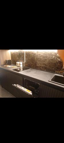 a kitchen with a sink and a counter top at WOODside 70m2 Kopaonik in Kopaonik