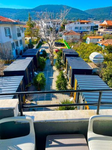 a view of a city from a balcony at Hotel Barba in Urla