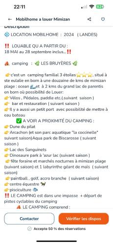 a screenshot of a cell phone with a list of numbers at Mobil home familial Landes in Sainte-Eulalie-en-Born