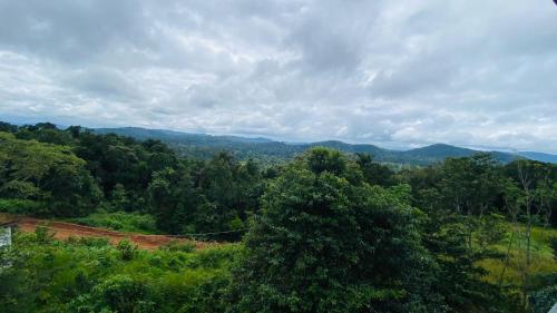 a view of a forest with mountains in the background at Mountain View Villas in Madikeri
