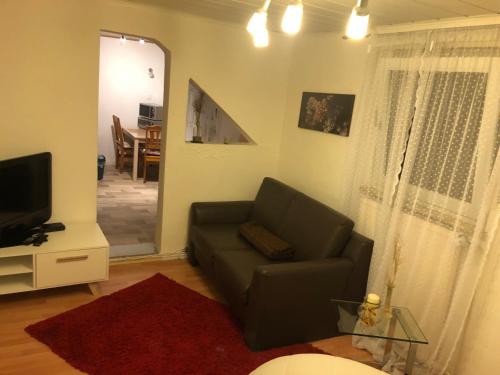 a living room with a couch and a television at Siegen 1-4 Schlafplätze in Siegen