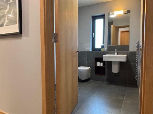 a bathroom with a sink and a toilet and a mirror at Cottage 475 - Kylemore in Kylemore