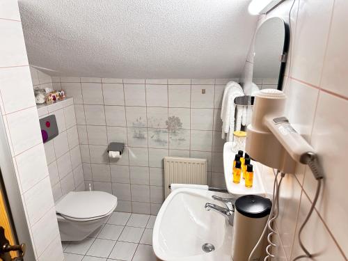 a small bathroom with a sink and a toilet at Ferienwohnung Vesna & Alex in Elmen