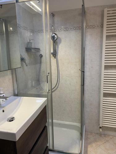 a bathroom with a shower and a sink at La Mansarda di Pinocchio e dei Lego in Bologna
