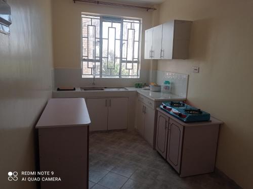 a small kitchen with a sink and a window at Atlantis BNB in Nakuru