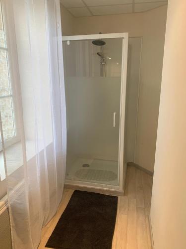 - une douche à l'italienne dans une chambre dotée d'une porte en verre dans l'établissement Le Gite du Sabotier, à Ygrande