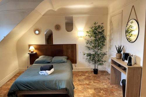 a bedroom with a bed in a room at Le Rêve de Claudia - Charmant Studio in Châteaudun