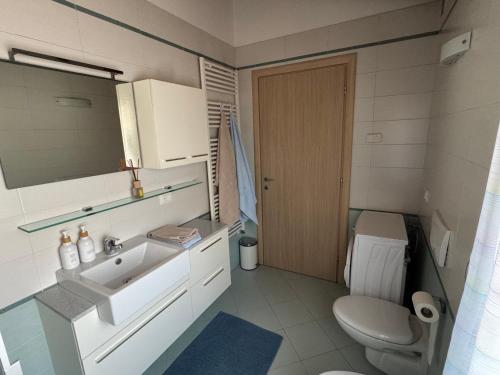 a bathroom with a sink and a toilet at Cà Maria - Appartamento Mansardato al primo piano in San Polo di Piave