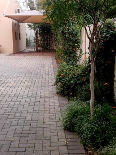 a brick walkway with a tree and some flowers at Cosy Stay in Robertson