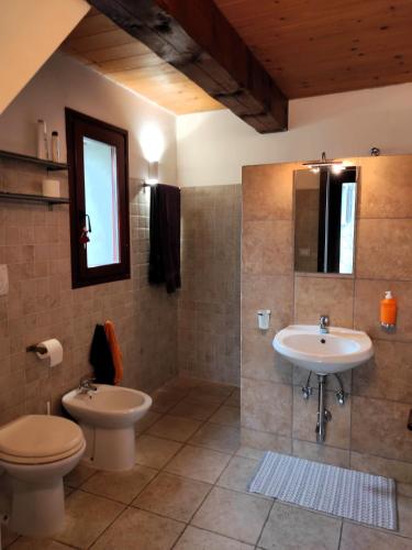 a bathroom with a toilet and a sink at Porcaticcio in Casola Valsenio