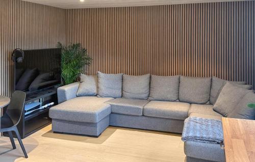a living room with a couch and a table at Cozy Apartment In Malmefjorden in Hol