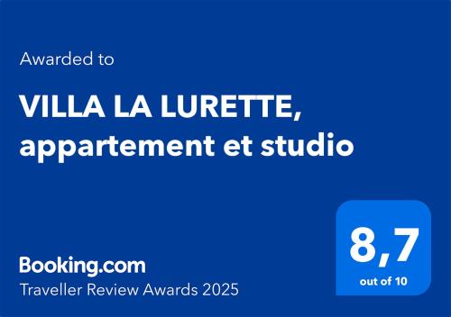 a blue sign with the words vlala replacement agreement et studio at VILLA LA LURETTE, appartement et studio in Saint-Étienne-les-Orgues