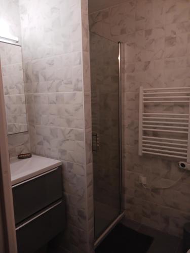 une salle de bain avec douche et lavabo dans l'établissement Petit paradis Sanaryen, à Sanary-sur-Mer