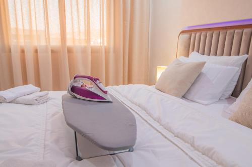 Postel nebo postele na pokoji v ubytování Modern apartment in the center of Agadir with panoramic view