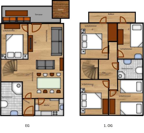 two views of a floor plan of a house at Ferienhaus Zoe in Kirchheim