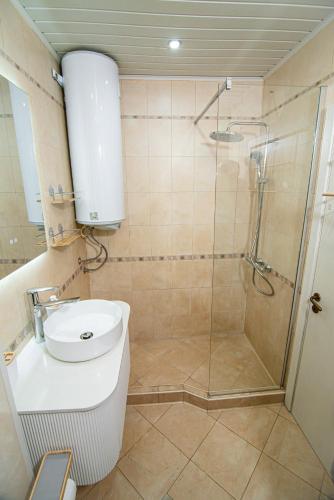 a bathroom with a sink and a shower at Alex's Sunny Place in Stara Zagora