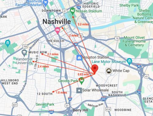 a map of melbourne with a red heart at Modern Townhome 2 Miles South of Downtown and Broadway Ave in Nashville
