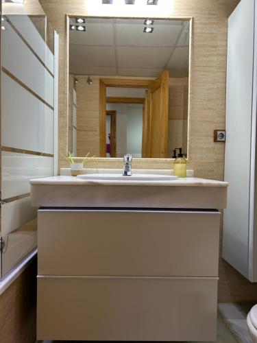 un bagno con lavandino e specchio di Bonita casa adosada a Cordoba