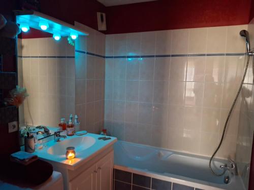 une salle de bain avec un lavabo, une douche et une baignoire dans l'établissement Le plaisir du calme, à Limoges