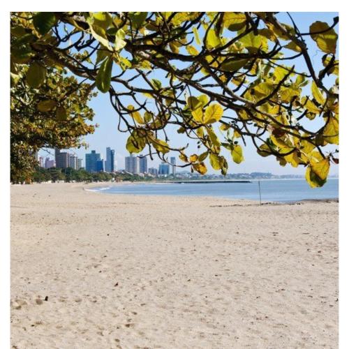 a view of a beach with a city in the background at Casa Sítio Campo e Mar Balneário Picarras in Piçarras