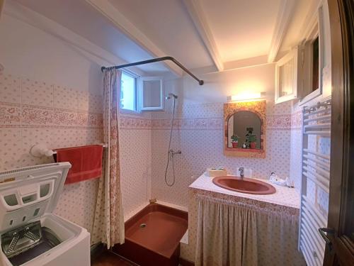 une salle de bain avec un lavabo et une douche dans l'établissement Appartement RDC 4 pers aux Saintes-Maries-de-la-Mer - FR-1-475-193, à Saintes-Maries-de-la-Mer