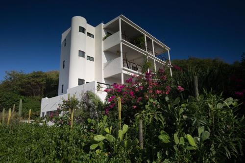 Κήπος έξω από το Manta Raya Hotel - right on the beach