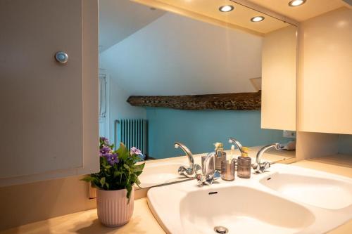 a bathroom with a sink and a mirror at Le Clos des Moriers 2 hours from Paris-Piscine-12 pers in Blois