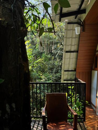 a chair sitting on a porch with a tree at 300 Hills Fort in Meppādi