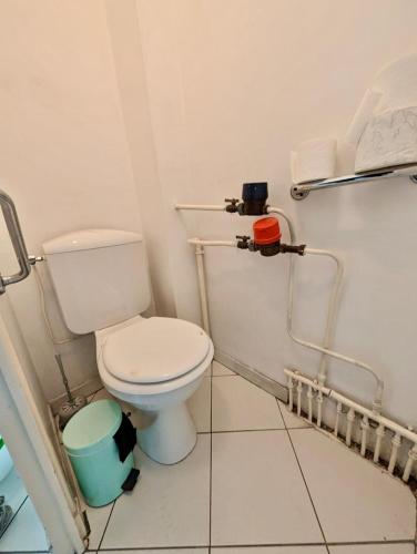 une salle de bain avec des toilettes blanches dans une chambre dans l'établissement Spacious 80m2 Apartment - 8th Floor, Free Parking, Sleeps 5, à Grenoble