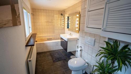 a bathroom with a toilet and a sink and a tub at Ferienwohnung Radhaus, Todtnau, 3 Schlafzimmer in Todtnau