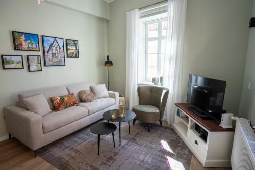 TV a/nebo společenská místnost v ubytování Fewo Lange Gasse 4 -1 Obergeschoss inkl Parkplatz