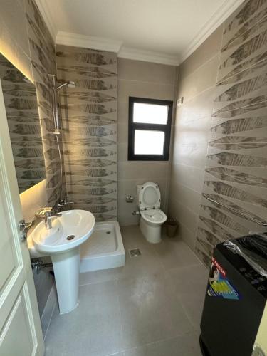 une salle de bain avec un lavabo et des toilettes dans l'établissement Celia new capital 2 bedrooms, à Madīnat al Amal