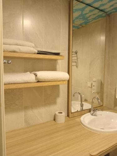 a bathroom with a sink and a mirror at Hanzade Turizm in Istanbul
