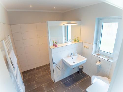 a bathroom with a sink and a toilet at Haus Monique in Malchow