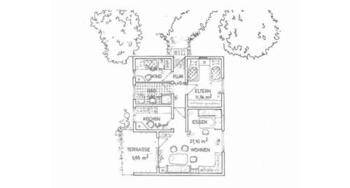 a drawing of a floor plan of a house at Bungalow am Fuße der Wasserkuppe in Dipperz