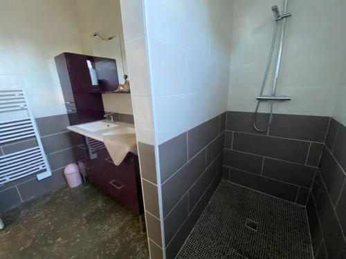 une salle de bain avec douche et lavabo dans l'établissement Loregate, à Jullouville