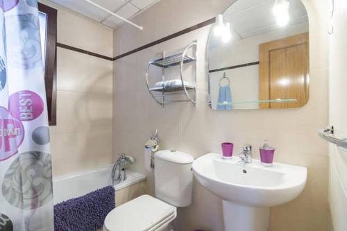 La salle de bains est pourvue de toilettes blanches et d'un lavabo. dans l'établissement Jardines del Litoral Momas Homes, à Malaga