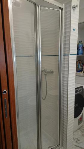 a shower with a glass door in a bathroom at La Casetta di Mimma in Viggiano