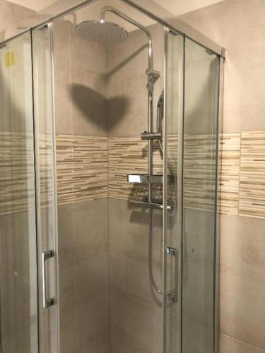 a shower with a glass door in a bathroom at b&b IL MELOGRANO in Celenza sul Trigno