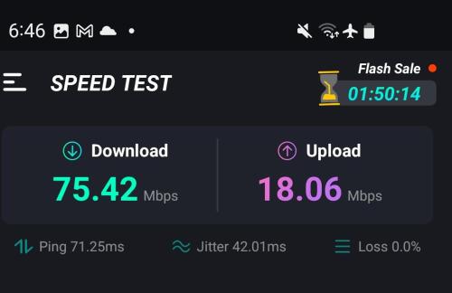 a screenshot of the speed test screen on a cell phone at PACIFIC VISTA, Panoramic Beach & Ocean Views in Sámara
