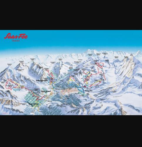 a map of a mountain range with snow at Studio au pied de la télécabine, SaastalCards Saas-Fee in Saas-Fee