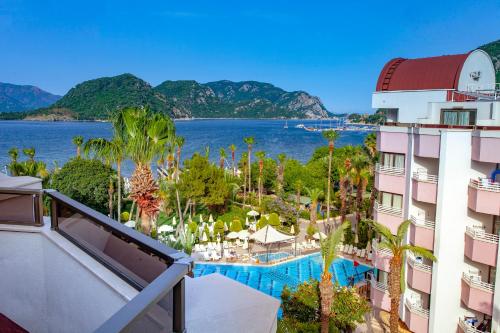a view of the water from the balcony of a hotel at Hotel Aqua in Marmaris
