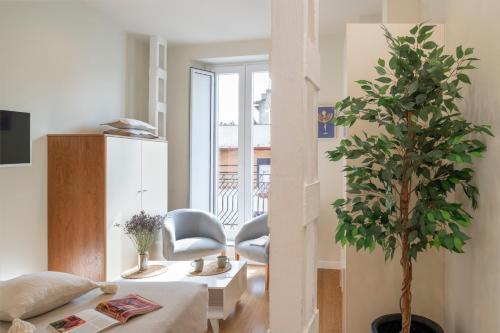sala de estar con sofá y maceta en Ópera Apartments Alameda, en Sevilla